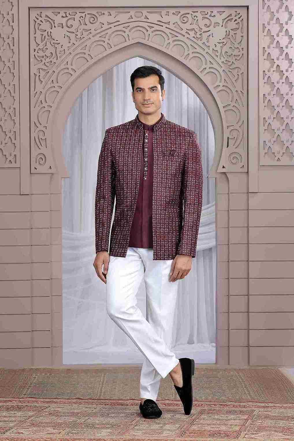 Wine Designer Jodhpuri Suit with Premium Thread Work Jodhpuri suit Anant Tex Exports Pvt.Ltd..