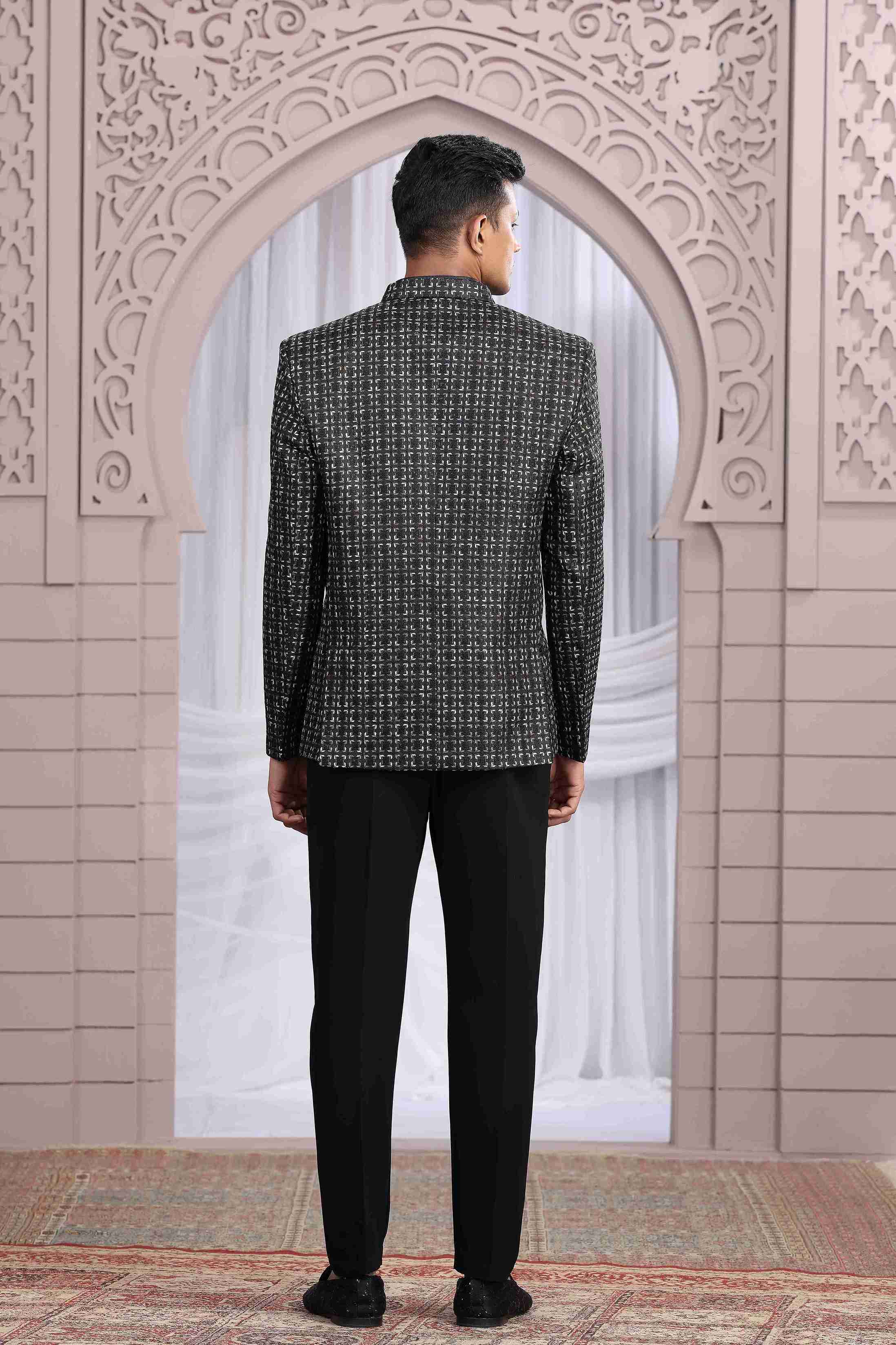 Classic Black Designer Jodhpuri Suit with Pattern Thread Work Jodhpuri suit Anant Tex Exports Pvt.Ltd..