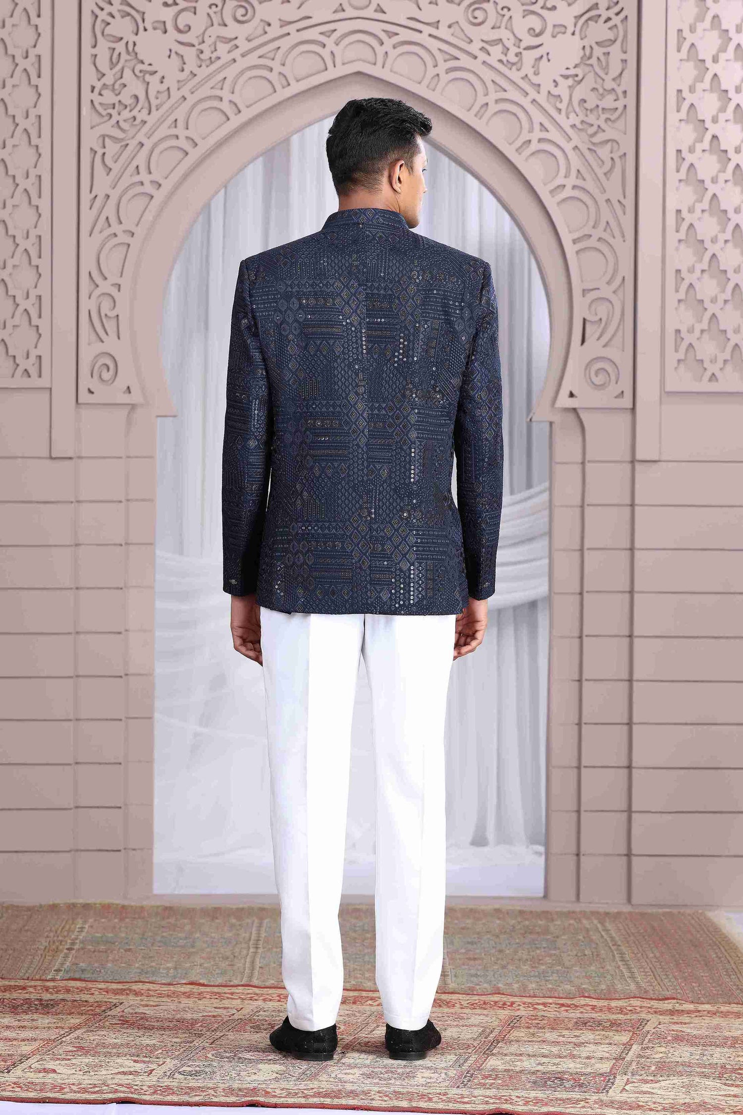 Navy Blue Jodhpuri Suit with Exclusive Thread Work Jacket Jodhpuri suit Anant Tex Exports Pvt.Ltd..