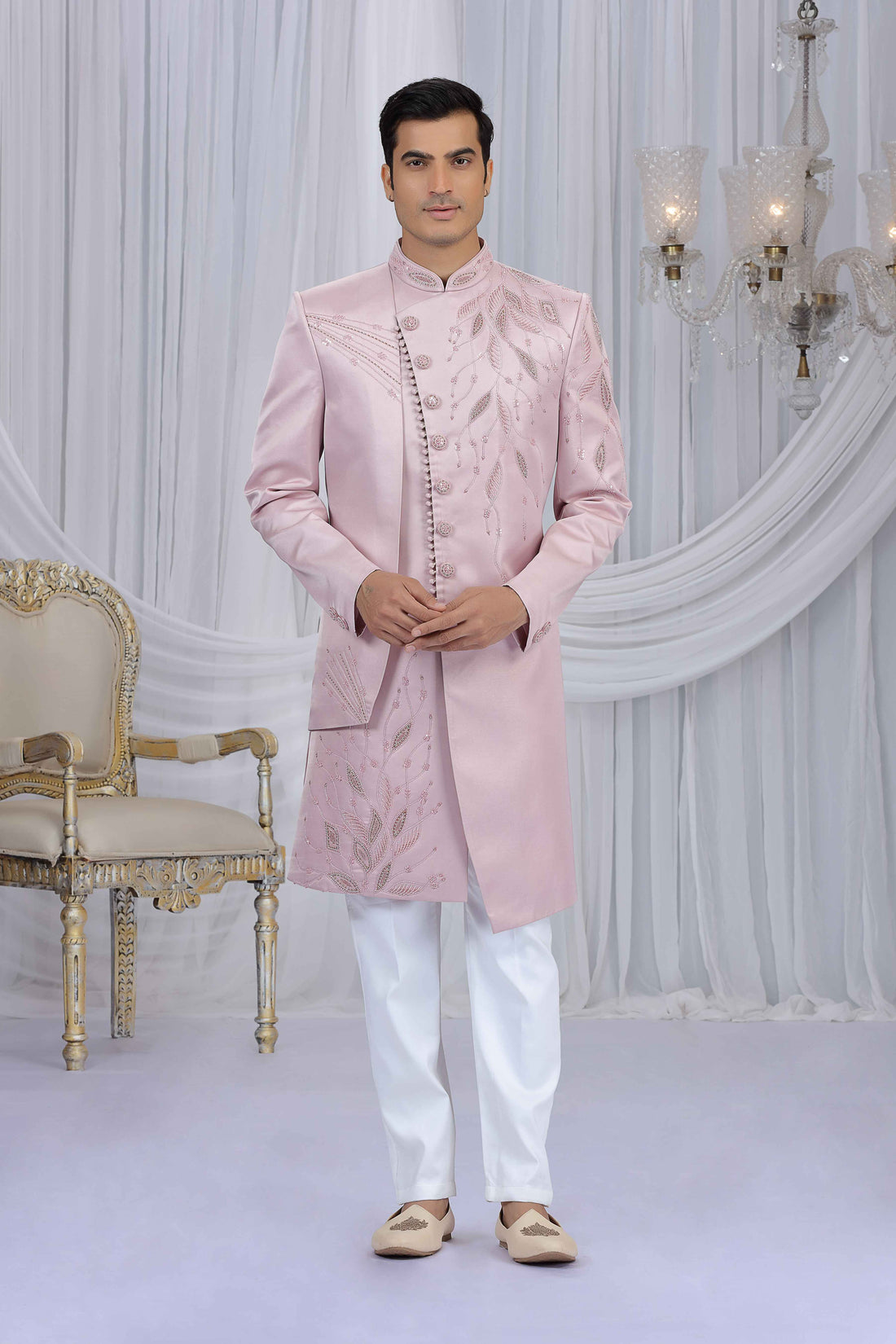 Light Pink Embroidered Art Silk Sherwani for Men Sherwani for Men Anant Tex Exports Pvt.Ltd..