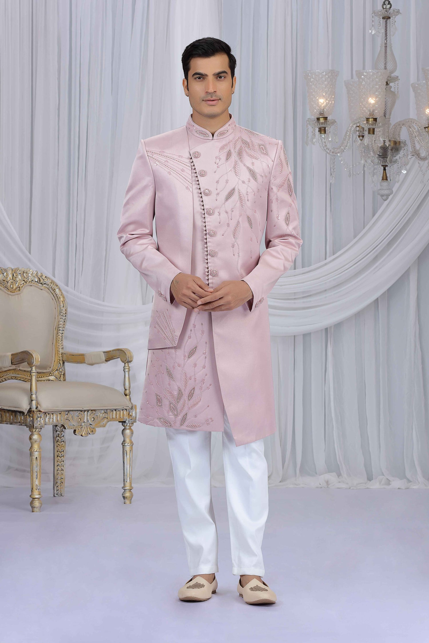 Light Pink Embroidered Art Silk Sherwani for Men Sherwani for Men Anant Tex Exports Pvt.Ltd..