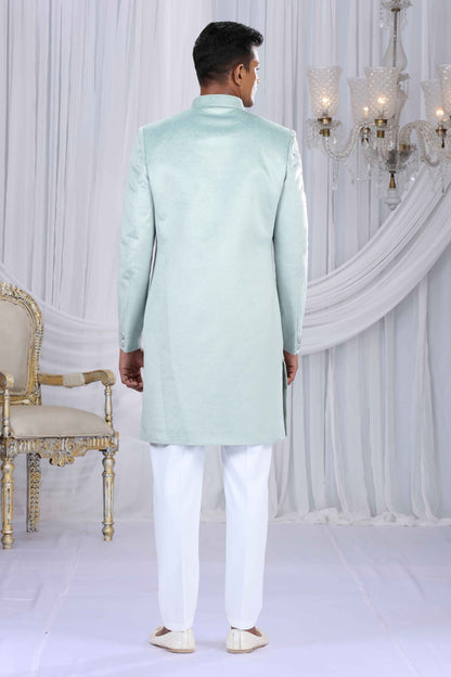 Pista Green Embroidered Art Silk Sherwani for Groom Sherwani for Men Anant Tex Exports Pvt.Ltd..