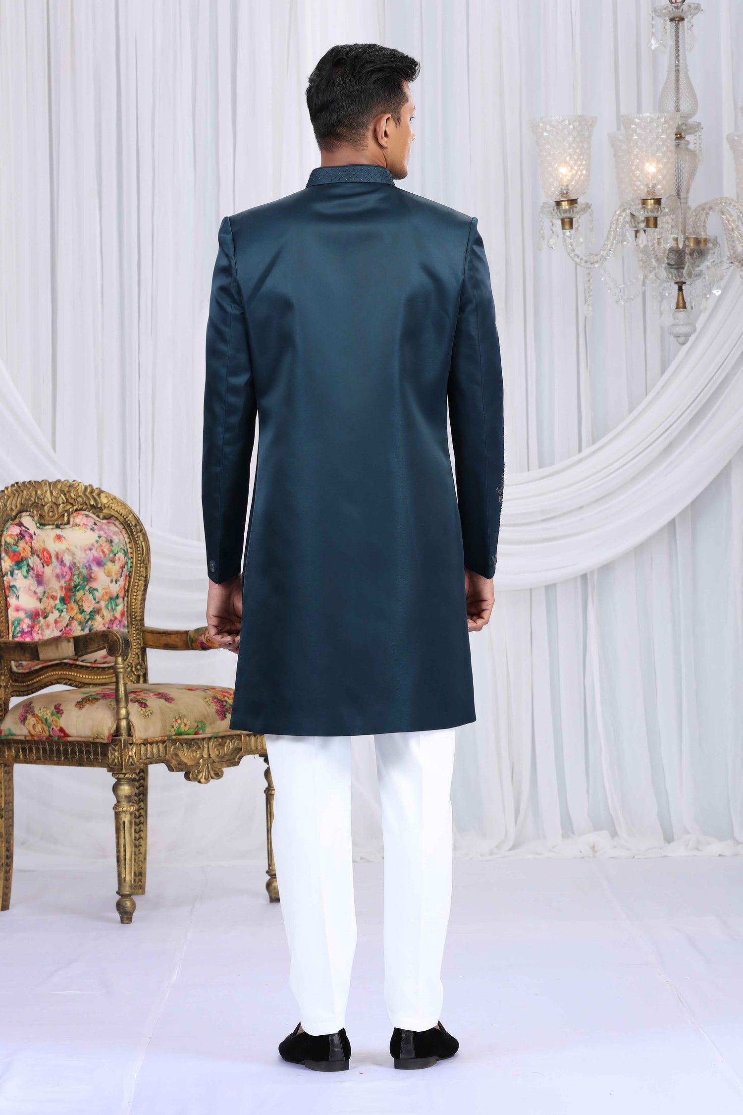 Navy Blue Art Silk Embroidered Sherwani for Groom Sherwani for Men Anant Tex Exports Pvt.Ltd..