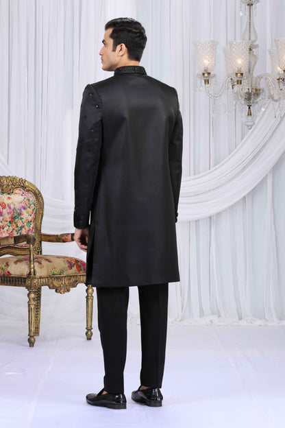 Black Velvet Embossed Embroidered Sherwani for Men Sherwani for Men Anant Tex Exports Pvt.Ltd..