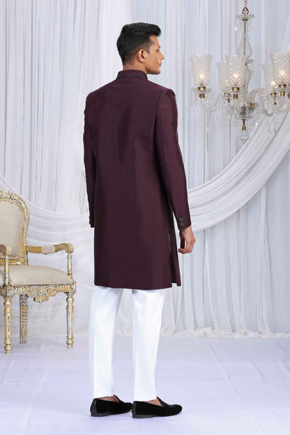 Wine Embroidered Classic Sherwani for Men Sherwani for Men Anant Tex Exports Pvt.Ltd..