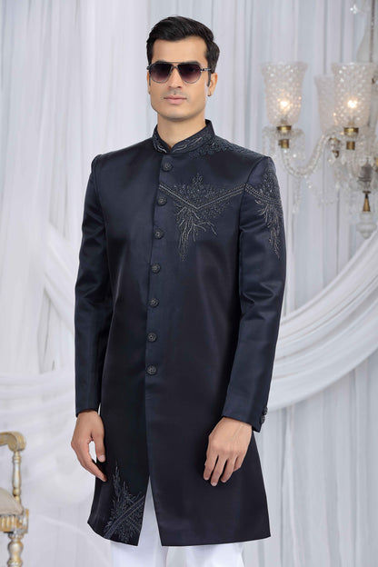 Navy Blue Shoulder Embroidered Sherwani for Men Sherwani for Men Anant Tex Exports Pvt.Ltd..