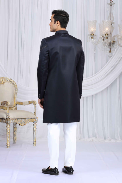 Navy Blue Shoulder Embroidered Sherwani for Men Sherwani for Men Anant Tex Exports Pvt.Ltd..
