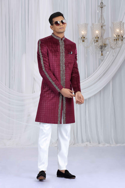 Red Front-Panel Embroidered Sherwani for Men Sherwani for Men Anant Tex Exports Pvt.Ltd..