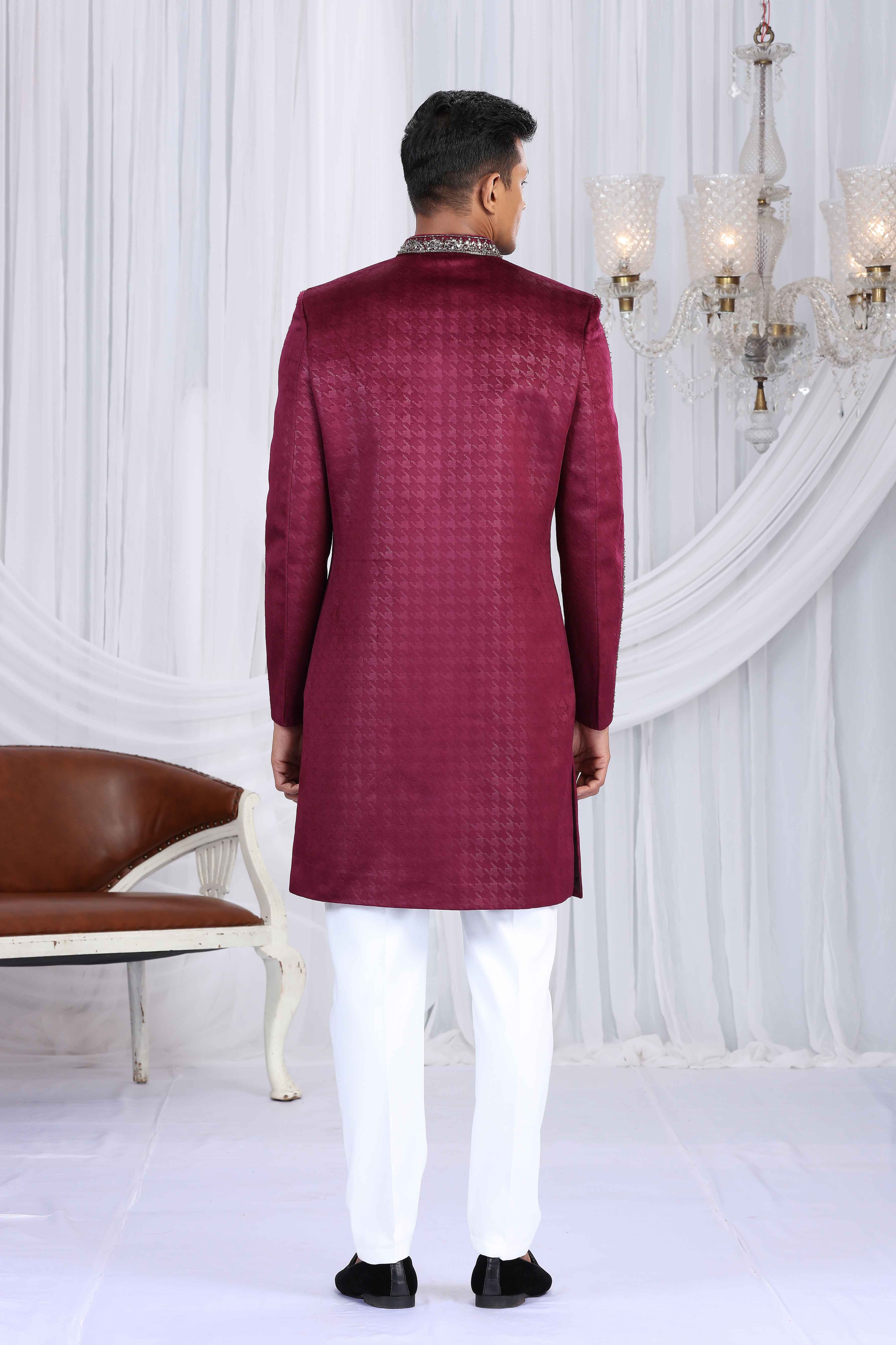 Red Front-Panel Embroidered Sherwani for Men Sherwani for Men Anant Tex Exports Pvt.Ltd..