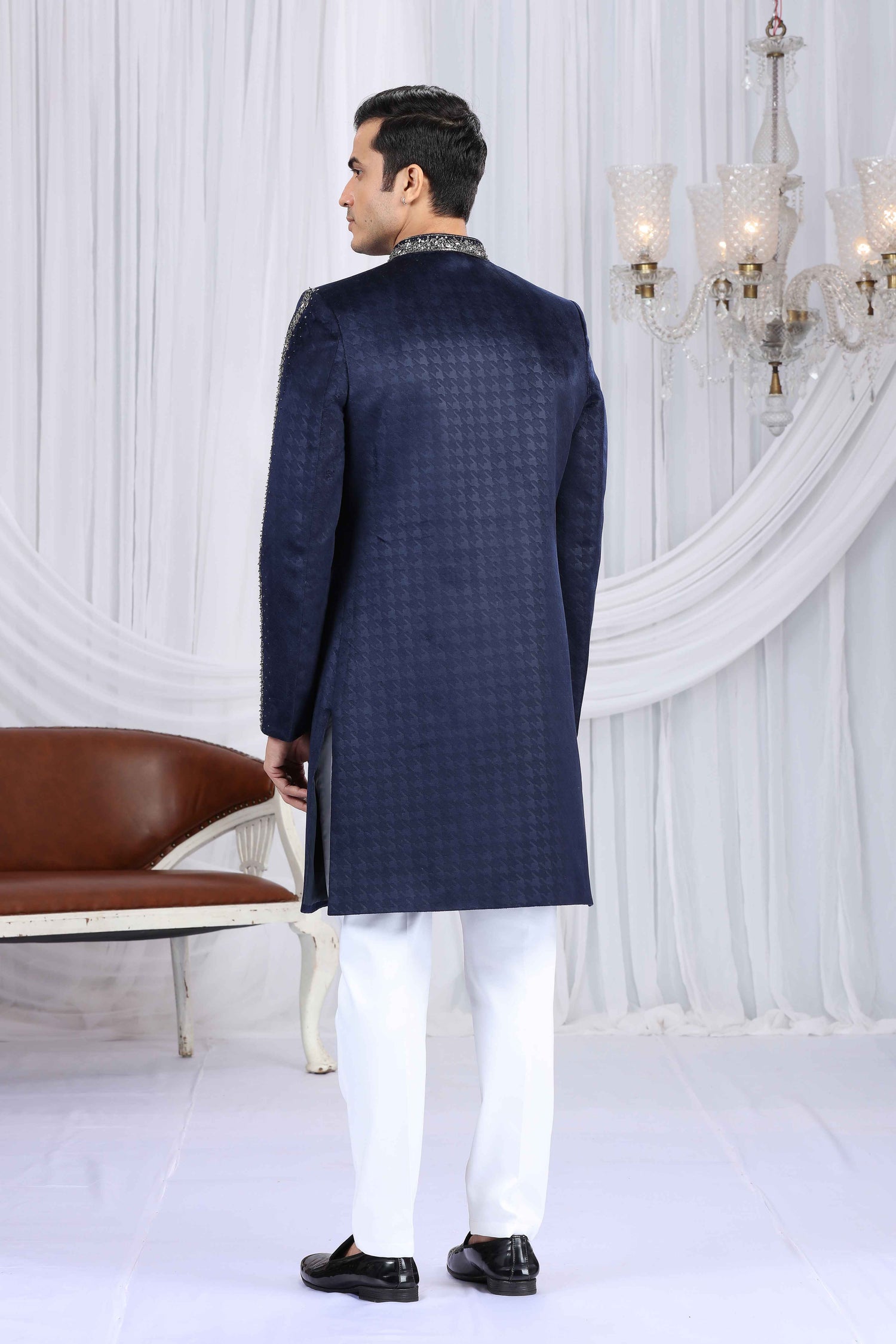 Royal Blue Embroidered Panel Sherwani for Groom Sherwani for Men Anant Tex Exports Pvt.Ltd..