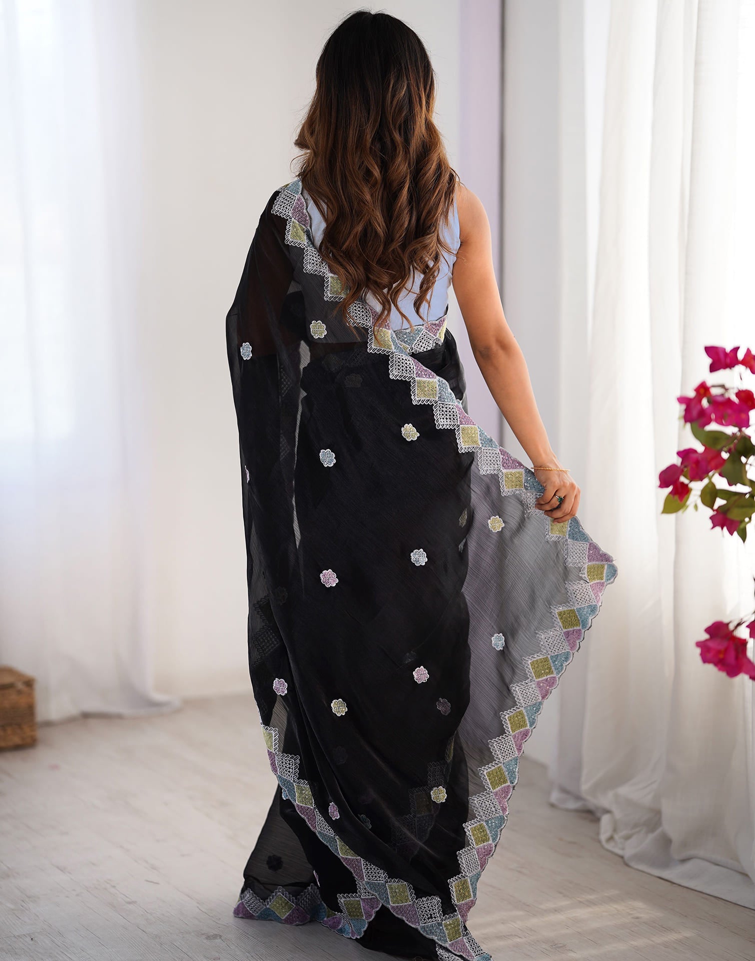 Back View of Black Jimmy Choo Saree