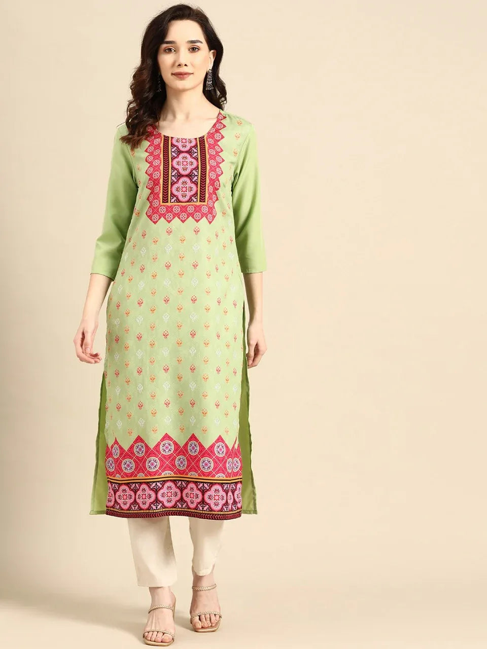 NAINA FESTIVE WEAR POLY CHANDERI KURTI - Anant Exports