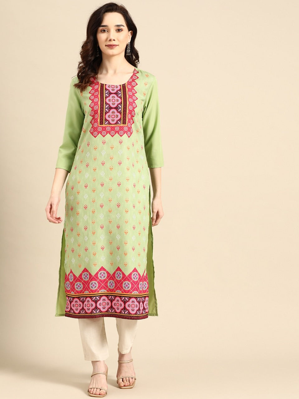 NAINA FESTIVE WEAR POLY CHANDERI KURTI
