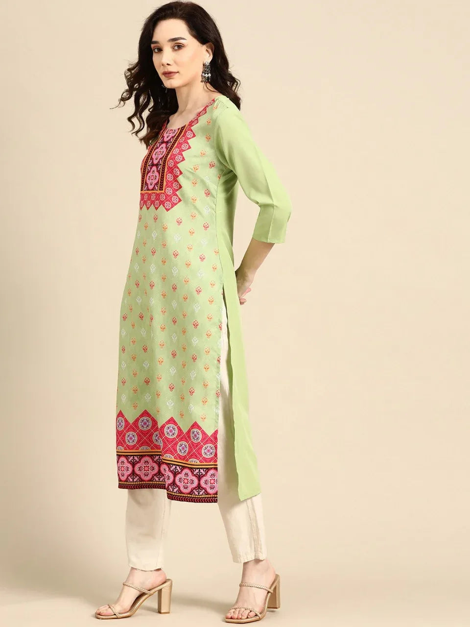 NAINA FESTIVE WEAR POLY CHANDERI KURTI - Anant Exports