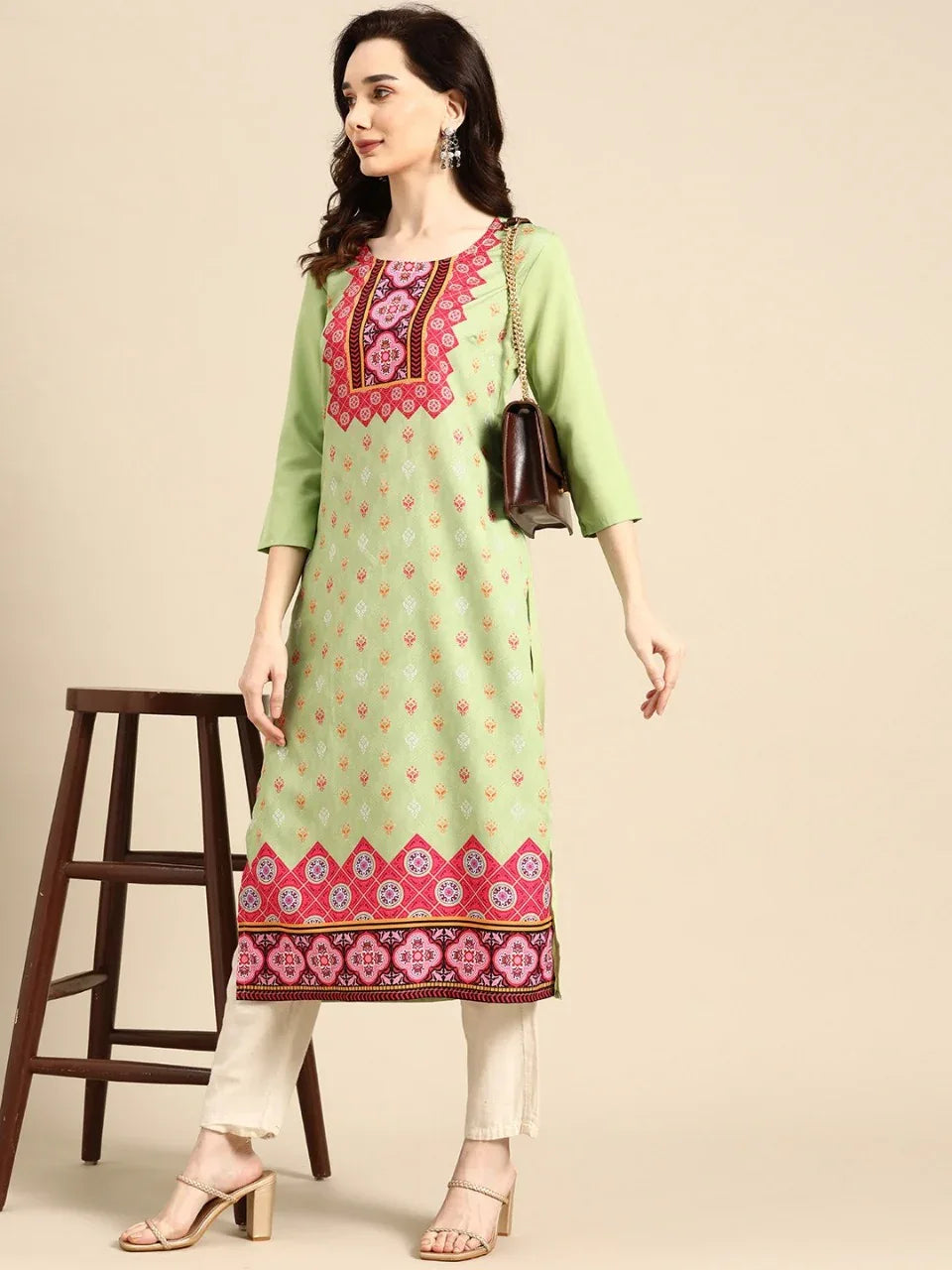 NAINA FESTIVE WEAR POLY CHANDERI KURTI - Anant Exports