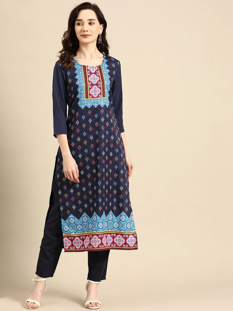 NAINA FESTIVE WEAR POLY CHANDERI KURTI - Anant Exports