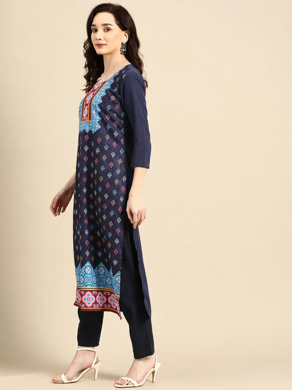 NAINA FESTIVE WEAR POLY CHANDERI KURTI - Anant Exports