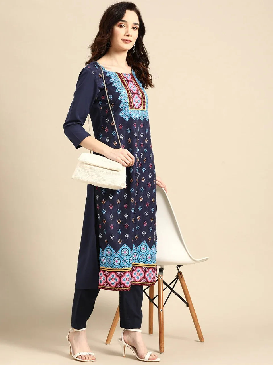 NAINA FESTIVE WEAR POLY CHANDERI KURTI - Anant Exports