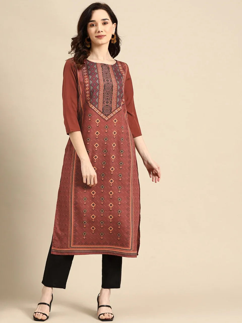 NAINA FESTIVE WEAR POLY CHANDERI KURTI - Anant Exports