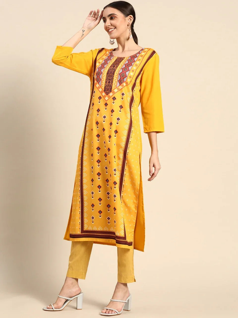 NAINA FESTIVE WEAR POLY CHANDERI KURTI - Anant Exports