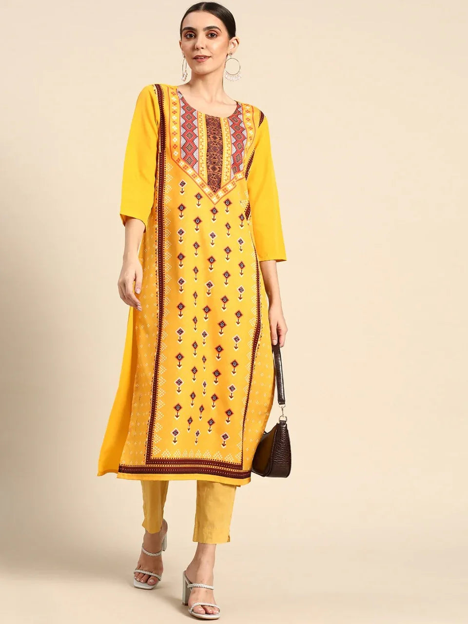 NAINA FESTIVE WEAR POLY CHANDERI KURTI - Anant Exports