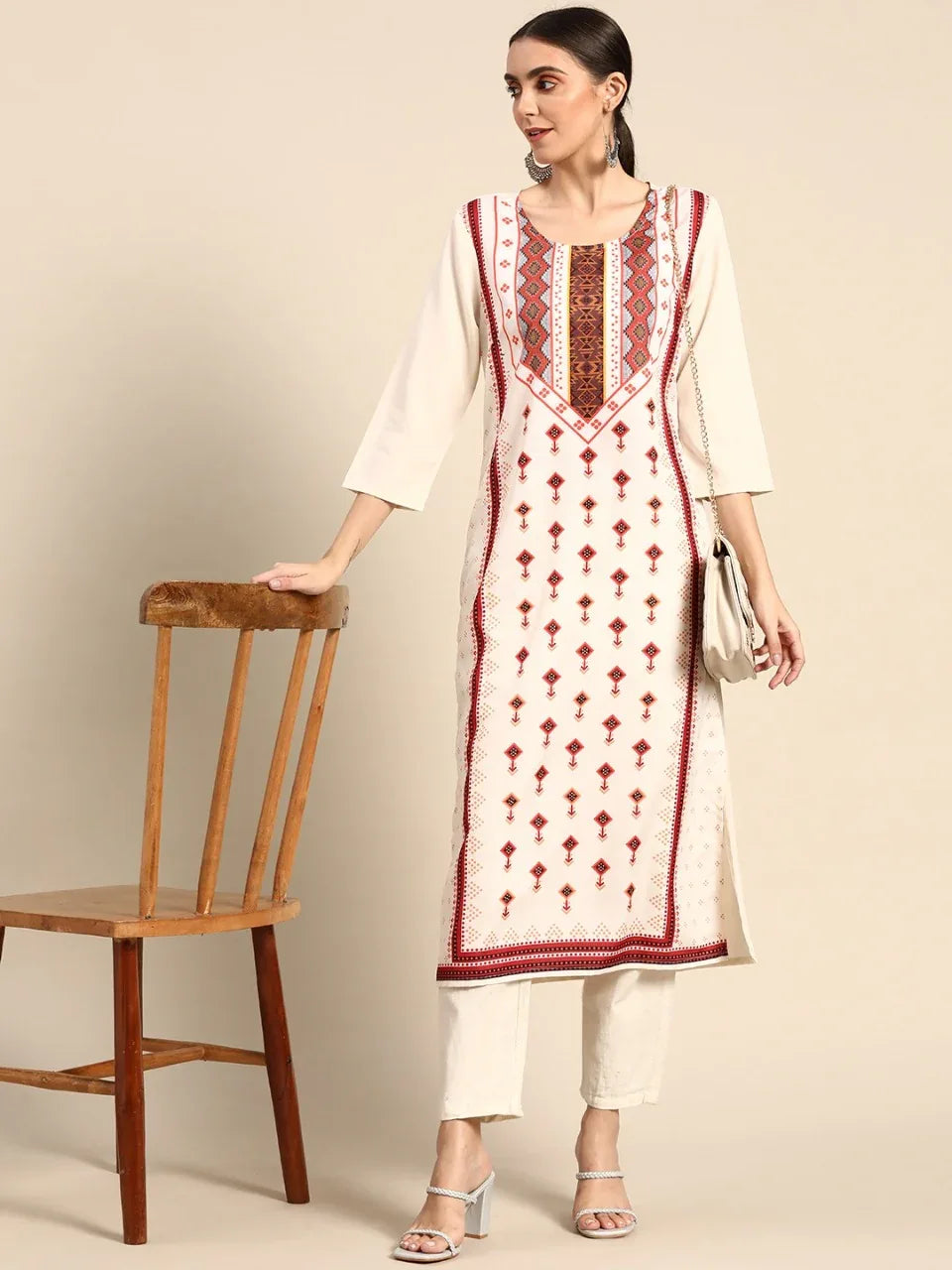 NAINA FESTIVE WEAR POLY CHANDERI KURTI - Anant Exports