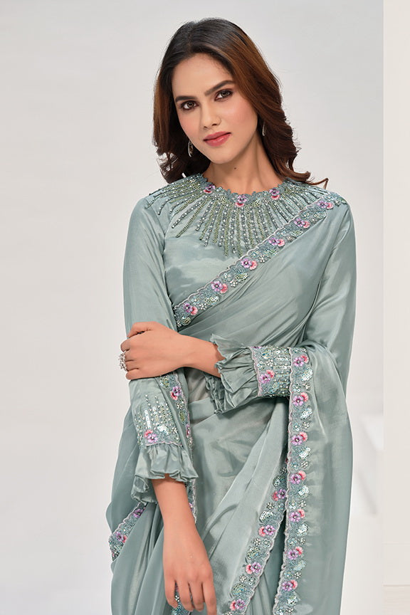 Crepe Satin Silk Saree