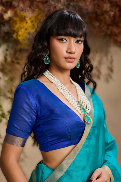 Blue Pure Tussar Handloom Silk Saree 