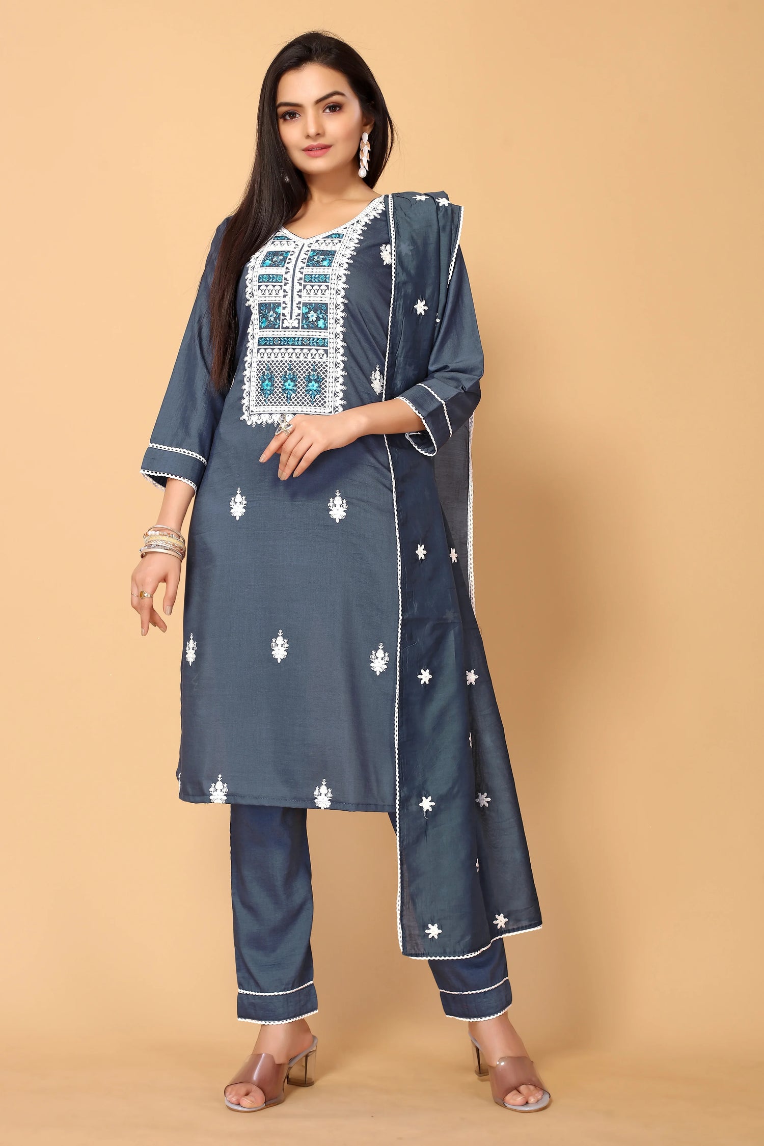 VEENA FESTIVE WEAR SILK BLEND KURTI - Anant Exports