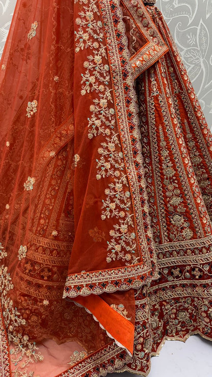 Orange Pure Soft Silk Premium Bridal Lehenga Choli Wedding Lehenga Choli Anant Tex Exports Pvt.Ltd..