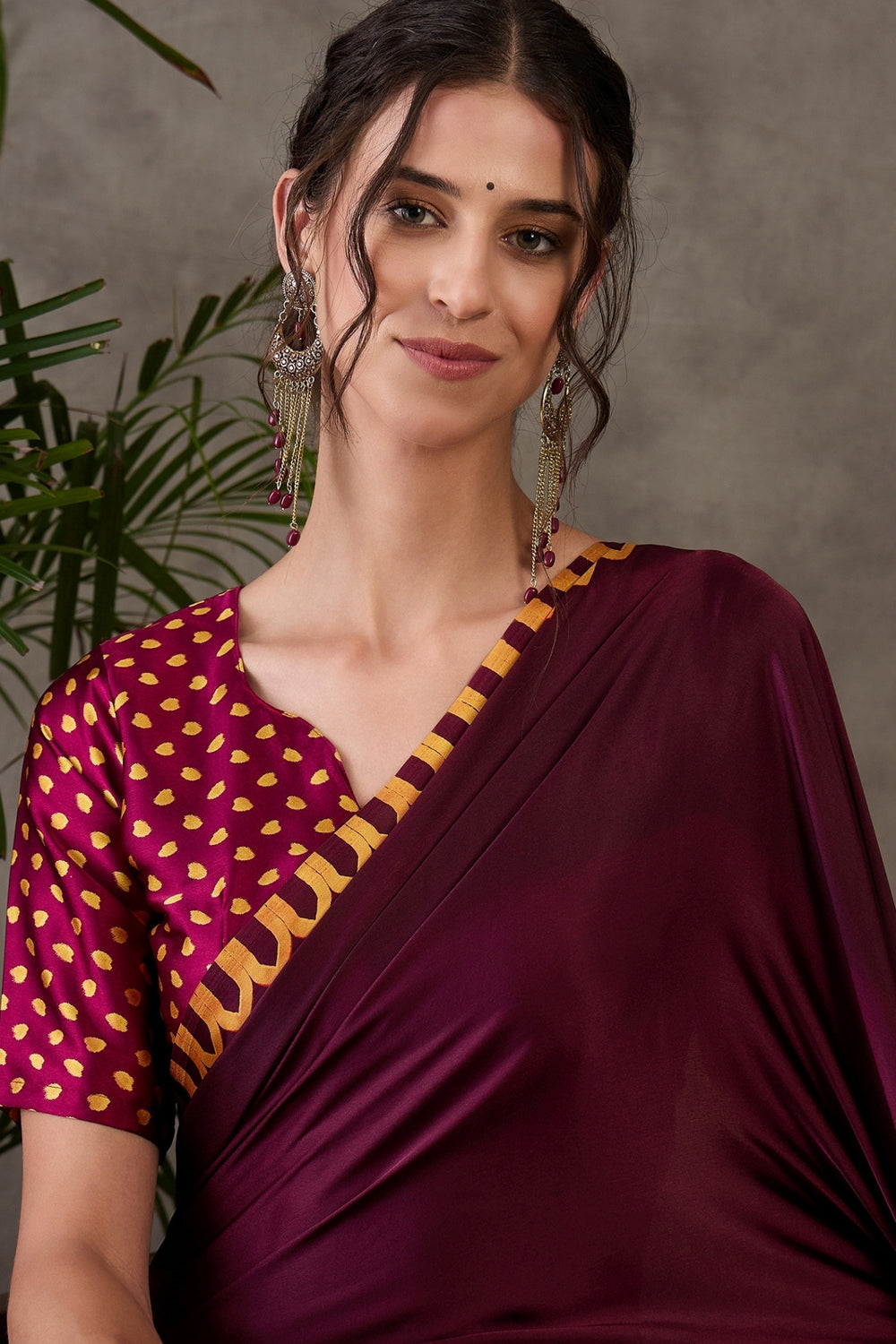 Maroon Pure Gaji Silk Satin Printed Saree 