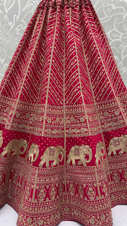 Rani Pink Pure Slubb Silk Premium Tatamie Zari Dori Embroidery Metalic Sequins Work Bridal Lehenga Choli