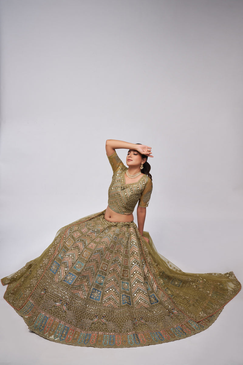 Elegant Green Bridal Lehenga Set