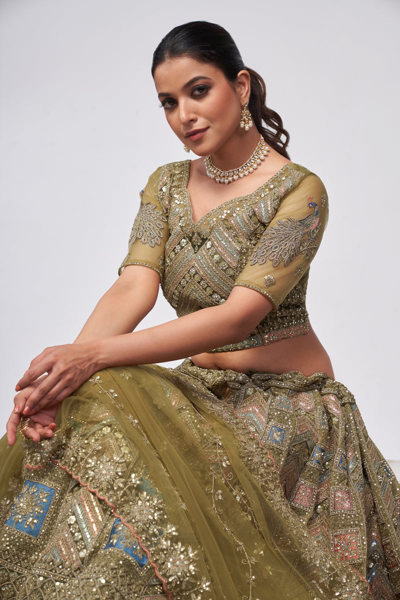 Elegant Green Bridal Lehenga Set