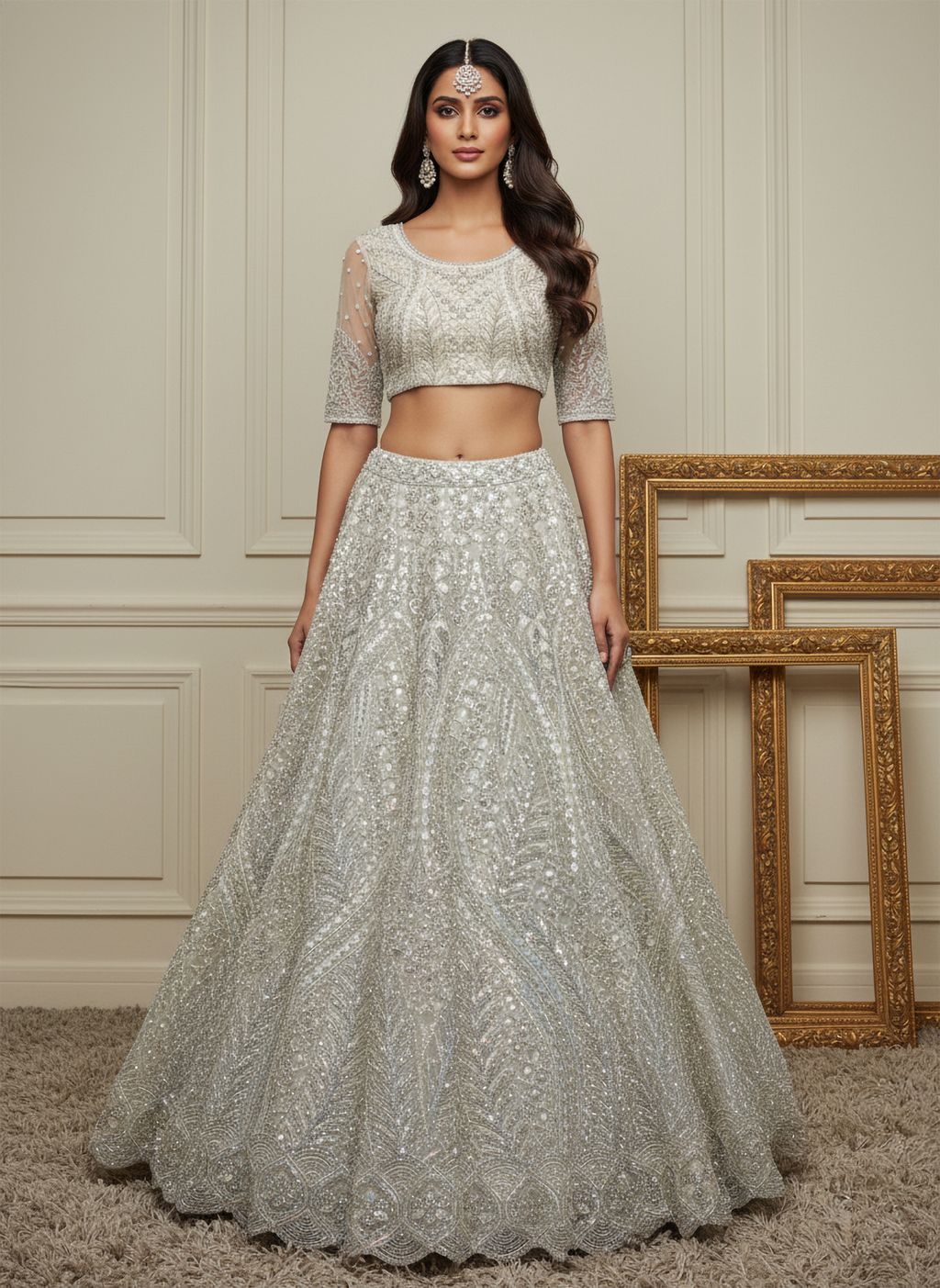 White Pure Soft Heavy net Silk Heavy Embroidery Work Bridal Lehenga