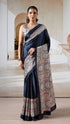 Black Pure Soft Modal Satin Ajrakh Print Satin Saree Japan Satin Saree Anant Tex Exports Pvt.Ltd..