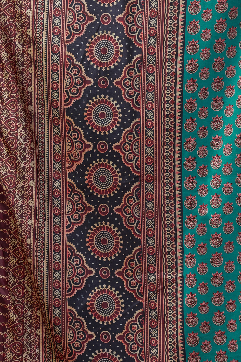 France Blue Pure Cluster Silk Ajarkh Digital Printed Saree 