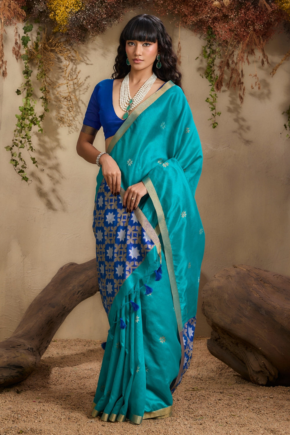 Blue Pure Tussar Handloom Silk Saree 
