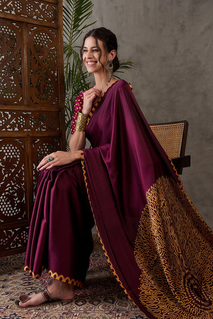 Maroon Pure Gaji Silk Satin Printed Saree 