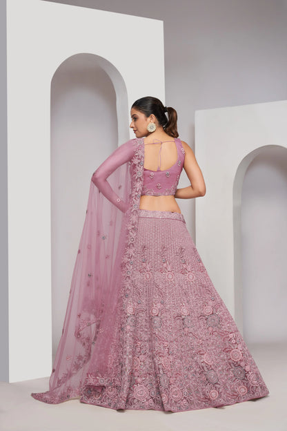 Mauve Bridal Lehenga with Zari Embroidery &amp; Sequin Work