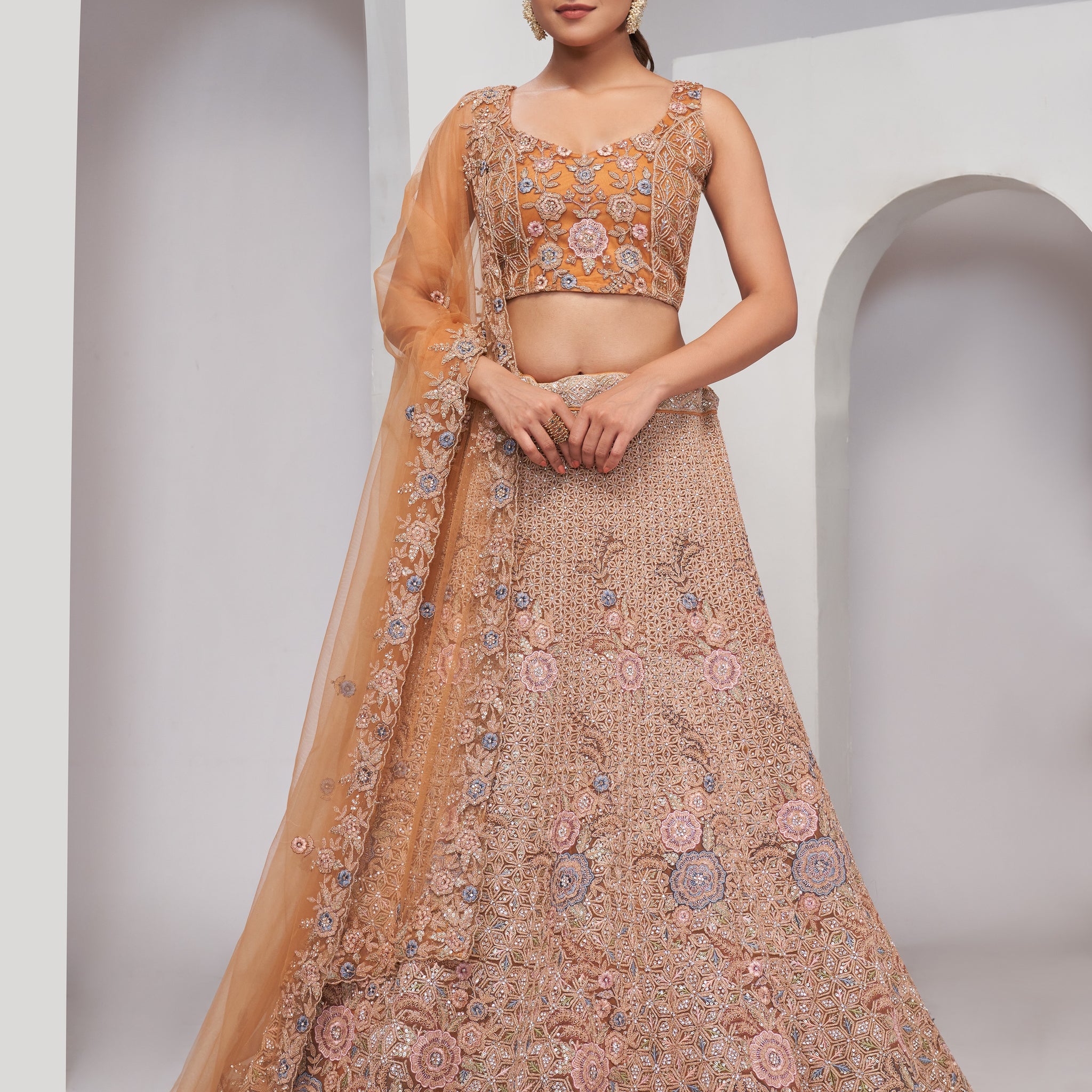 Rust Bridal Lehenga with Zari Embroidery & Sequin Work