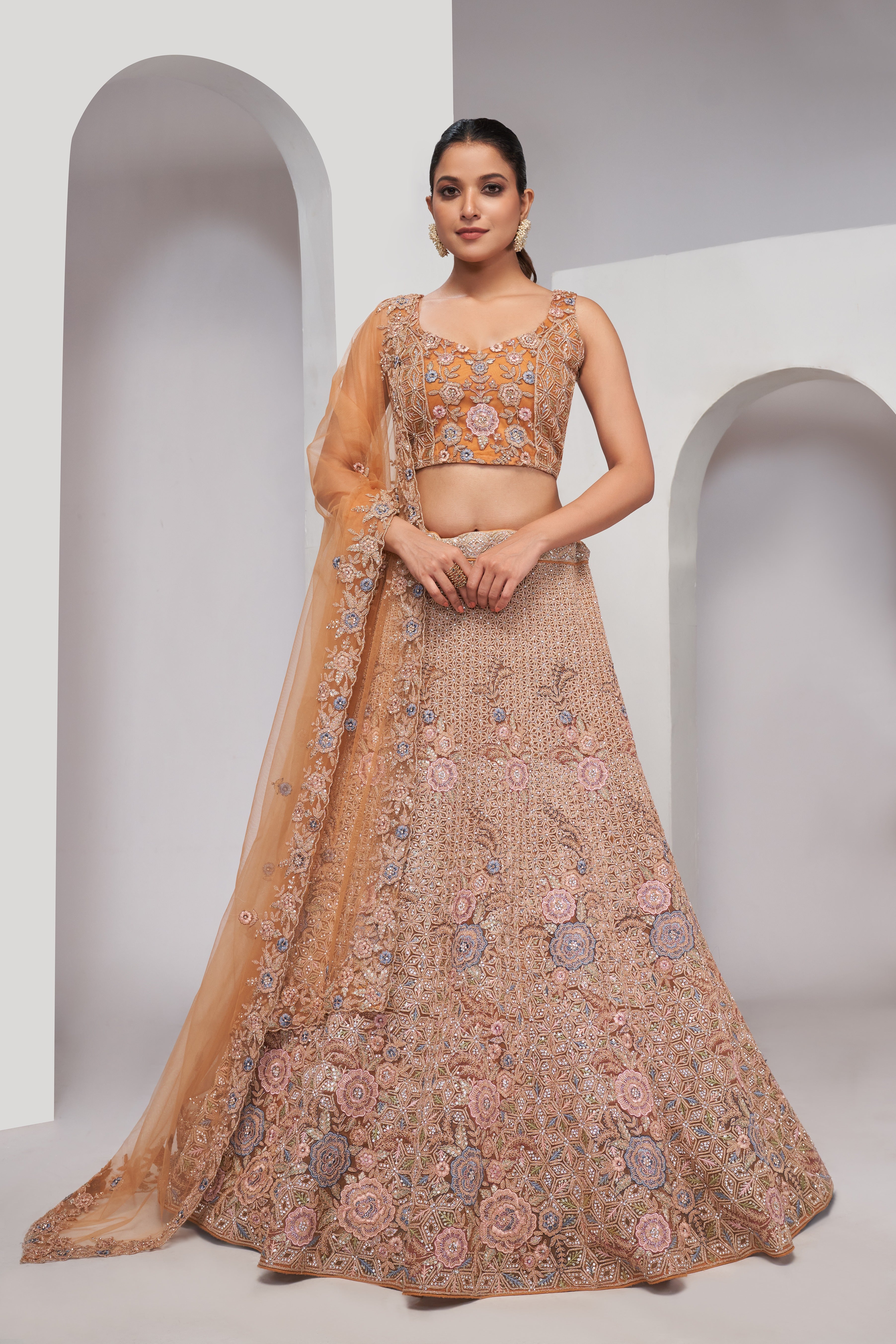 Rust Bridal Lehenga with Zari Embroidery & Sequin Work