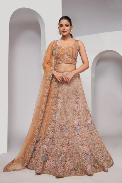Rust Bridal Lehenga with Zari Embroidery &amp; Sequin Work
