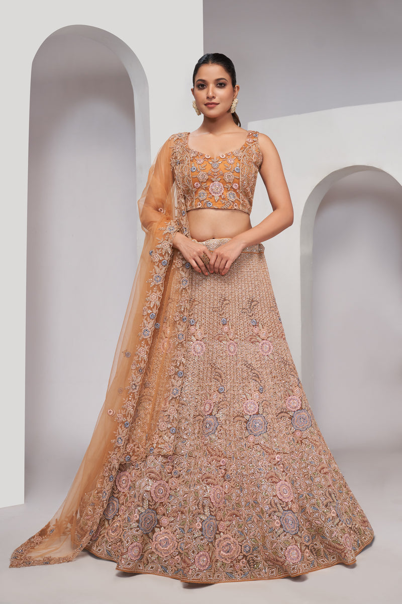 Rust Bridal Lehenga with Zari Embroidery & Sequin Work