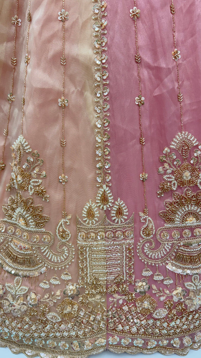 Multi Pure Soft Satin Silk Heavy Beads Motif Zari Embroidery Sequins Work Bridal Lehenga Choli