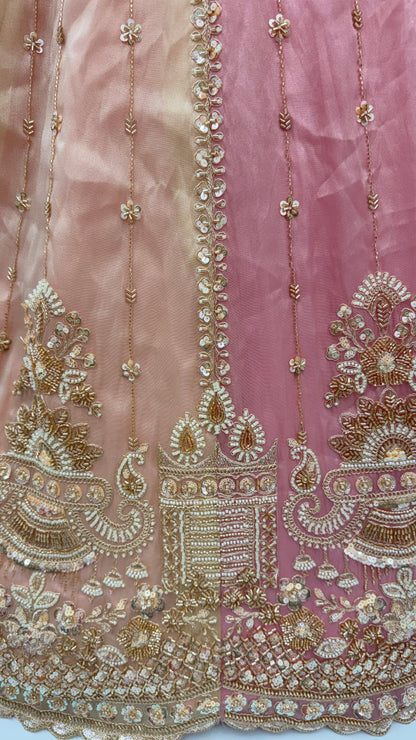 Multi Pure Soft Satin Silk Heavy Beads Motif Zari Embroidery Sequins Work Bridal Lehenga Choli