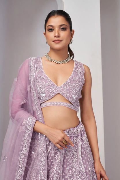 Mauve Paisley Patterned Lehenga with Sequins &amp; Thread Work