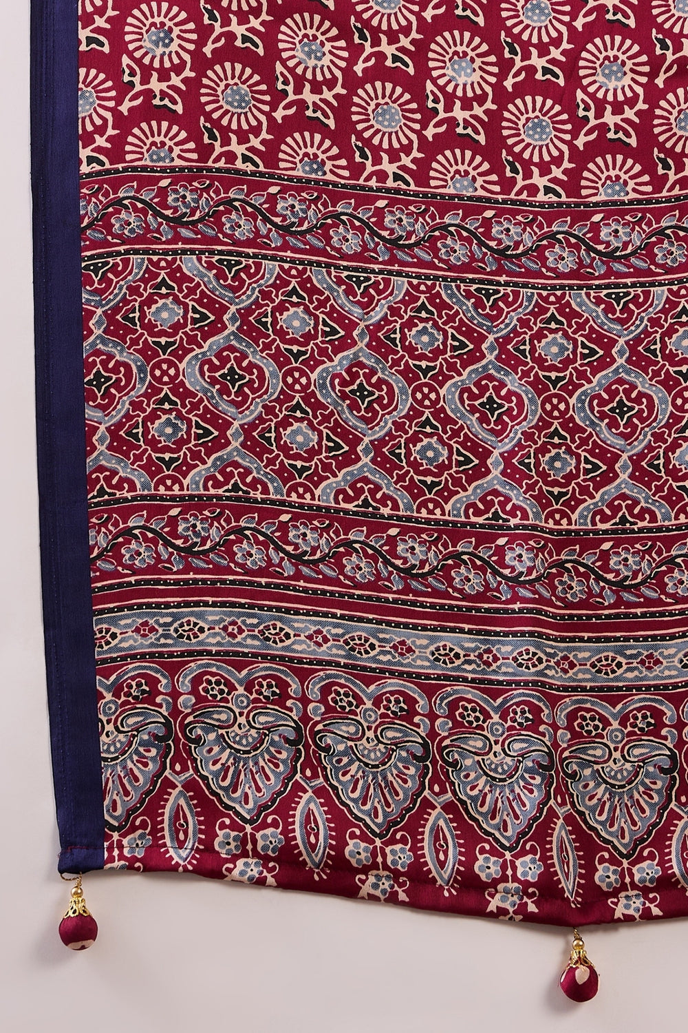 Navy Blue Pure Soft Modal Satin Ajrakh Print Satin Saree Japan Satin Saree Anant Tex Exports Pvt.Ltd..