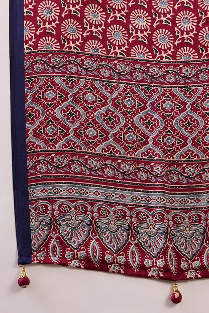 Navy Blue Pure Soft Modal Satin Ajrakh Print Satin Saree Japan Satin Saree Anant Tex Exports Pvt.Ltd..