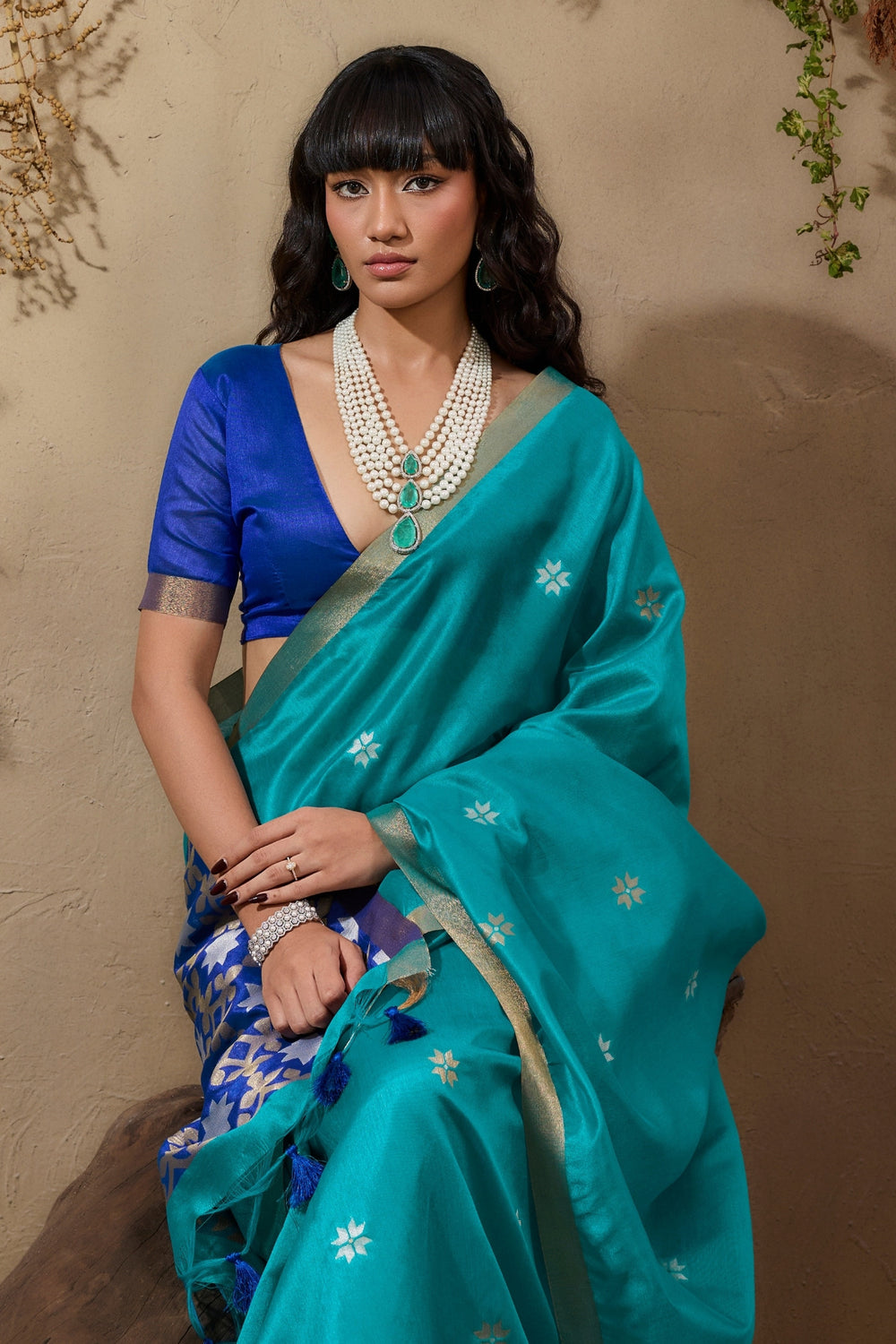 Blue Pure Tussar Handloom Silk Saree 